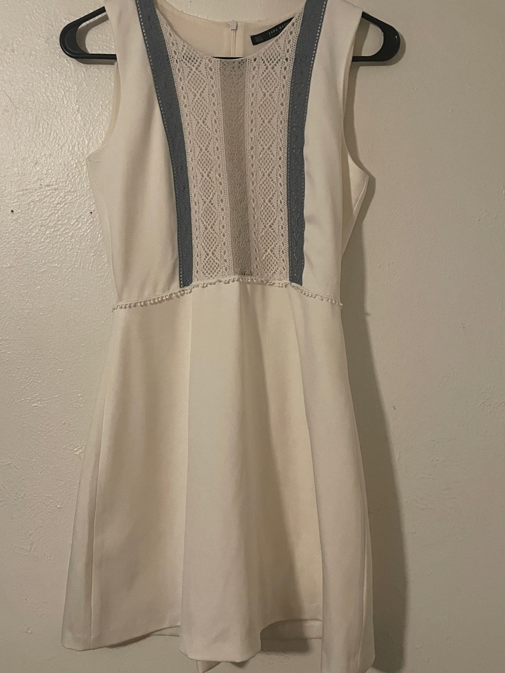 Zara Basic White Crochet Lace Bib Fit & Flare Sleeveless Mini Dress S